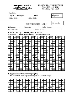 Bài kiểm tra Cuối học kỳ II môn Tiếng Việt Lớp 5 - Năm học 2020-2021 - Trường Tiểu học Minh Khai